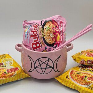 Dolls Kill Home Large Witchy Pink Cauldron Ramen Bowl w/ Chopsticks